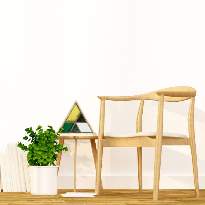 River of Goods - Wholesale Accent/Desk Lamp - 11"H Stained Glass Triangle Shade Wood Base Accent Lamp4