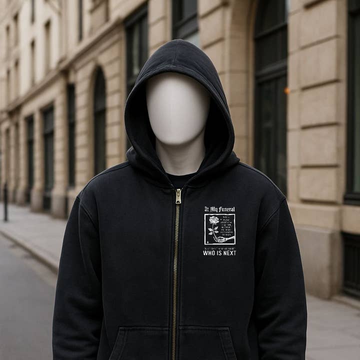 Camisola preta com capuz e fecho de correr lavada por atacado de fabrica personalizacion