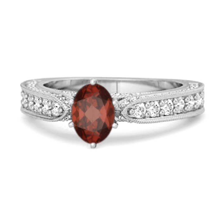 Garnet Oval Vintage Milgrain Pavé Ring - Sterlingsølv for engroshandel hos Star Joya