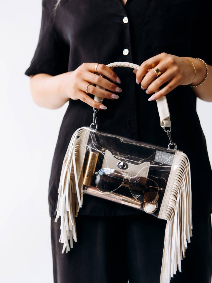 Clear Fringe Crossbody Handbag for wholesale by Margo Paige