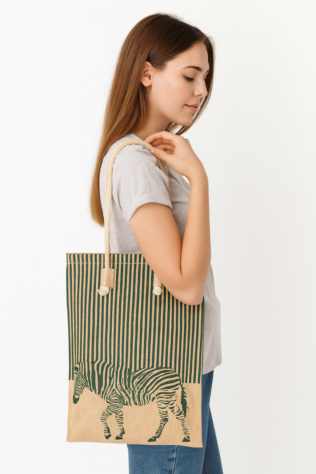 La Cordeline - Vendita all'ingrosso Borsa tote - Donna - Borsa Shopper in Tela di Juta Motivo Zebra3