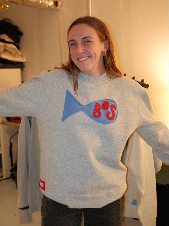 one-of-a-kind boston fish patchwork sweatshirt for wholesale by Em's Threads