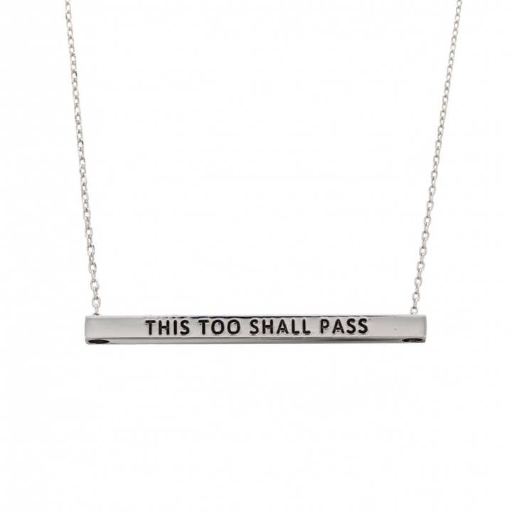 0011 PREMIERE - Wholesale Pendant/Charm Necklace - FR3348 THIS TOO SHALL PASS_3D Message Brass Bar Necklace