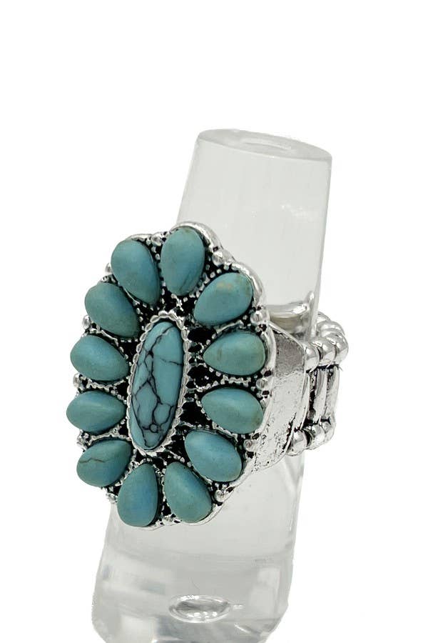 GD/Tq Anillo elástico ovalado con gemas florales C1-024-189097 de venta al por mayor en Faire