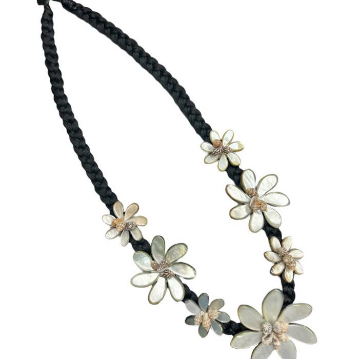 DK Hawaii - Wholesale Pendant/Charm Necklace - Carved Tiare Flower Mother of Pearl Shell Pendant Necklace