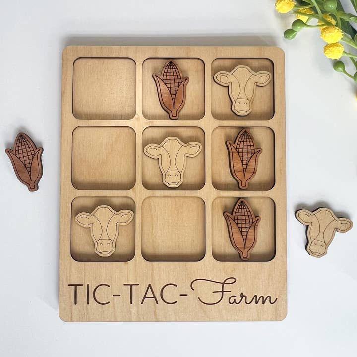 Birch House Games & Gifts - Wholesale Board Game - Farmer Gift - Tic-Tac-Toe Farm Game - Customizable