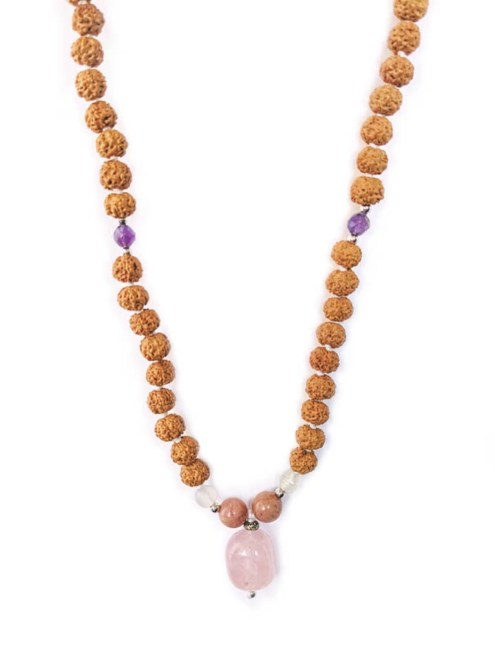 Rose Quartz, Amethyst, Moonstone, Rhodochrosite Stone - Love Mala Necklace for wholesale by Jacarandá