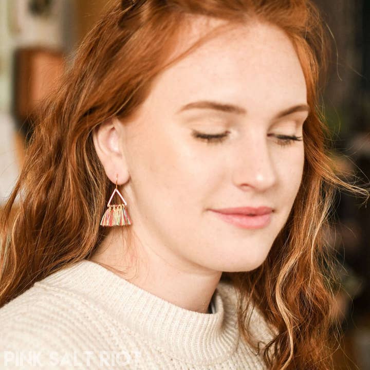 Pink Salt Riot - Wholesale Tassel Earrings - Festival Triangle Tassel Earrings1