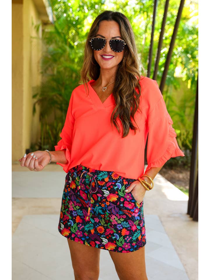 Fiesta Time Floral Skort, Black for wholesale on Faire