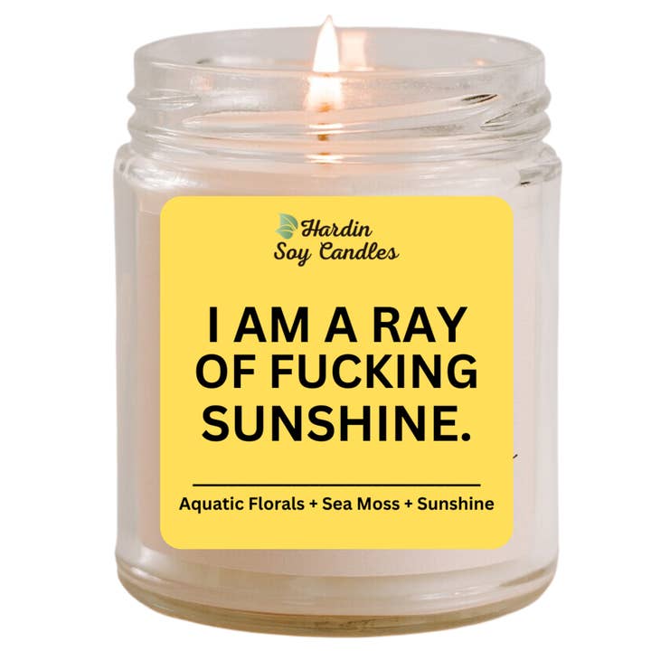 I Am a Ray of Fucking Sunshine Soy Candle for wholesale by Hardin Soy Candles/Peoria Book Rack