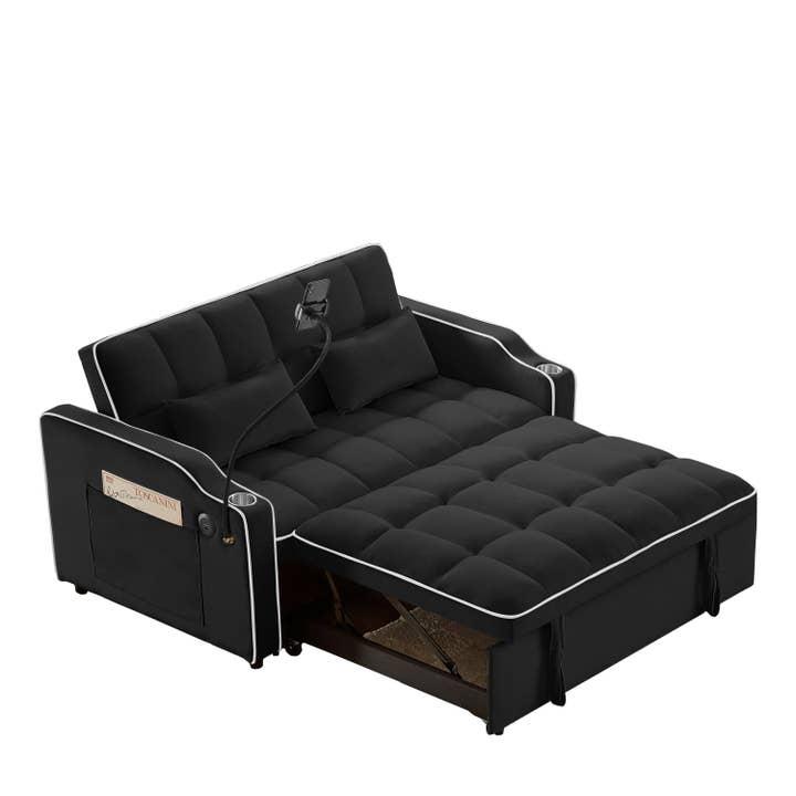 39F Inc. - Wholesale Sofa - Black Foldable Velvet Sofa Bed with USB and Storage12