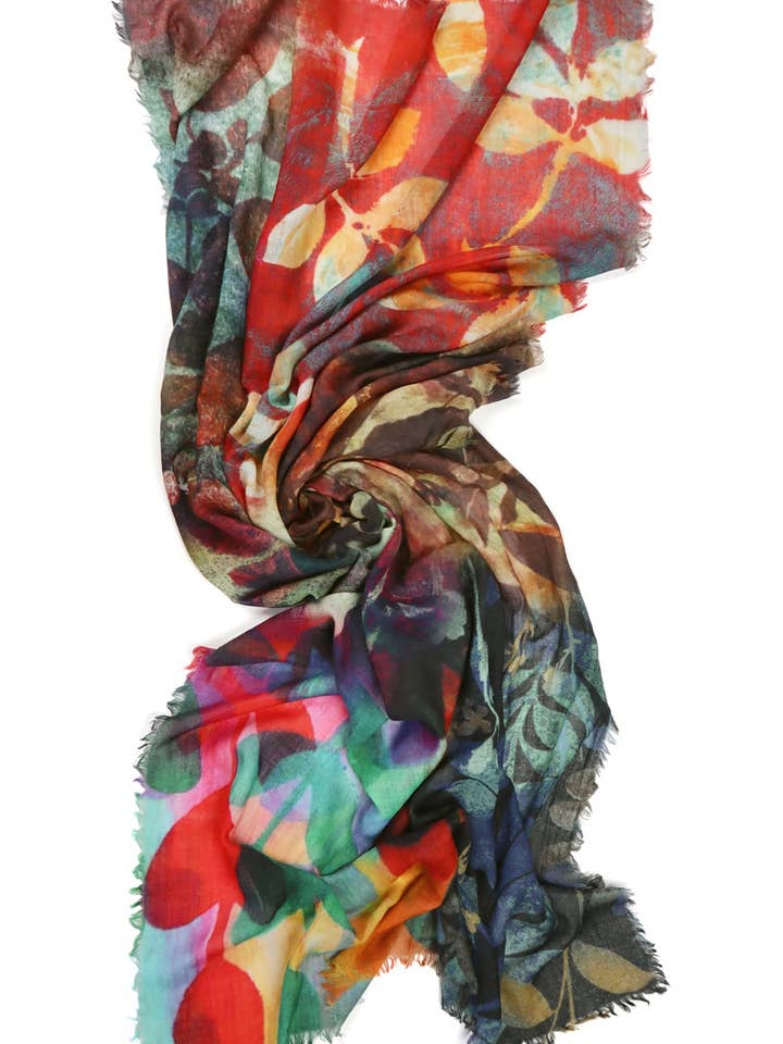 XXL-sjal, merinoull, hösttoner, löv, natur för wholesale av SALTO