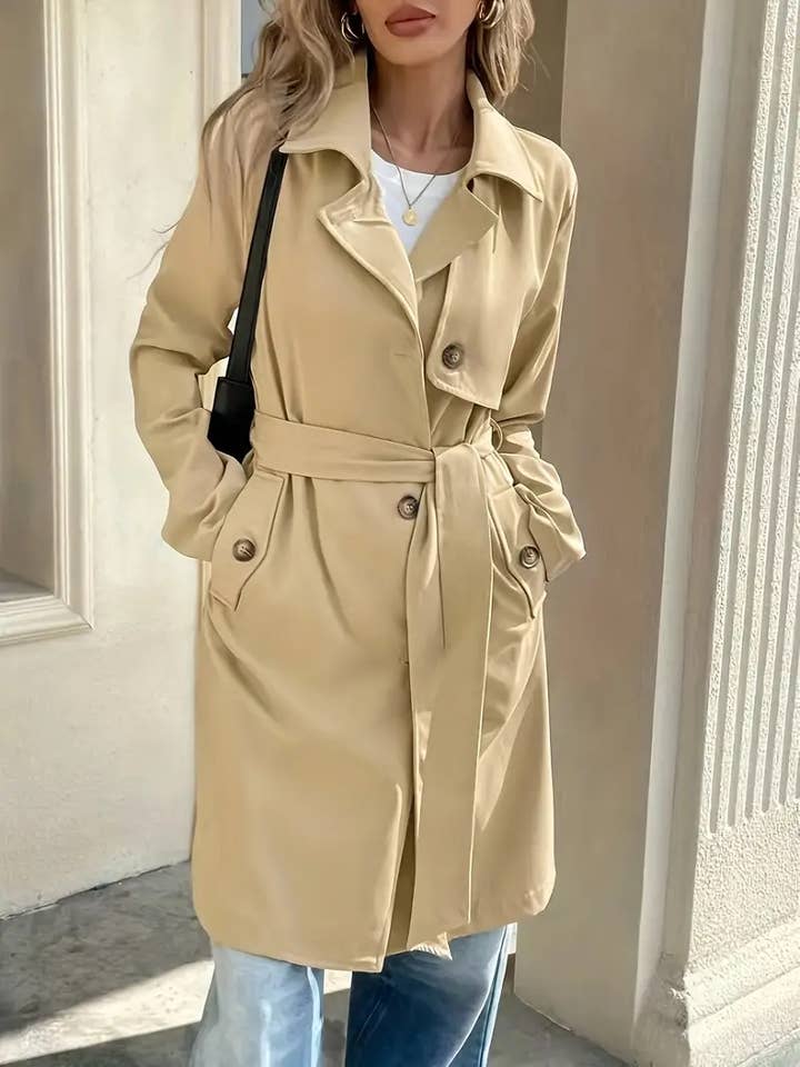 Khaki Effortless Essential lightweight trench coat for wholesale on Faire