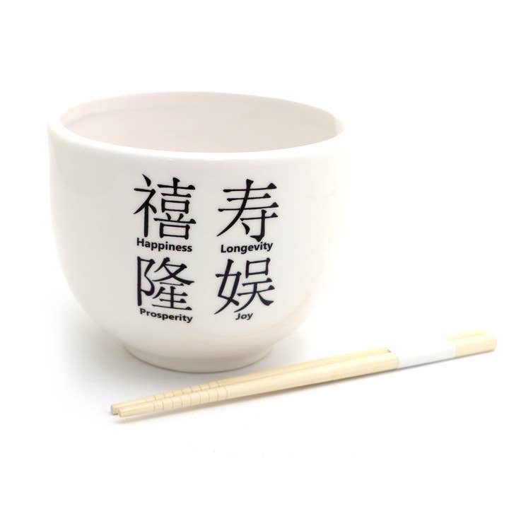 Lenny Mud - Wholesale Bowl - Good Wishes Noodle Bowl, Chinese characters, chopsticks inc1