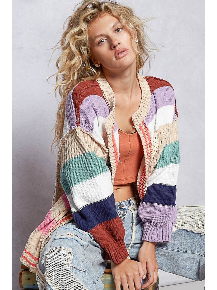 Pol Clothing - Wholesale Cardigan – Women’s - Balloon Sleeve Handmade Patch Open Cardigan13