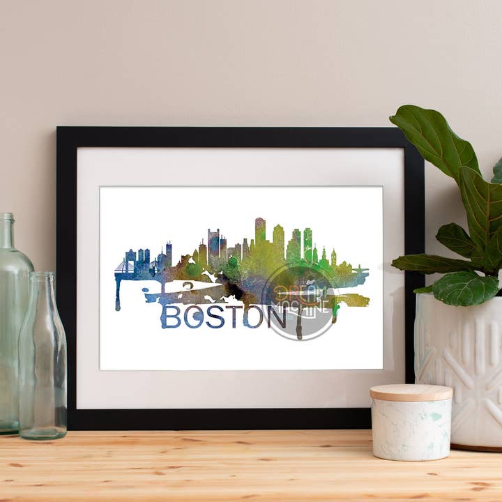 Boston Watercolor Skyline, Boston Skyline, Boston Art, Boston Poster, Boston Print, Boston Art, Boston Map, Boston Wall Art, Massachusetts WCS22 for wholesale by DreamMachine Prints