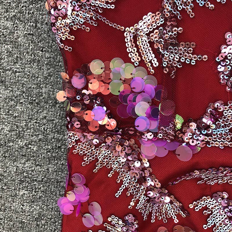 Color as pictures DR546 Vibrant Sequin Floral Embroidered Mesh Halter Dress for wholesale on Faire12