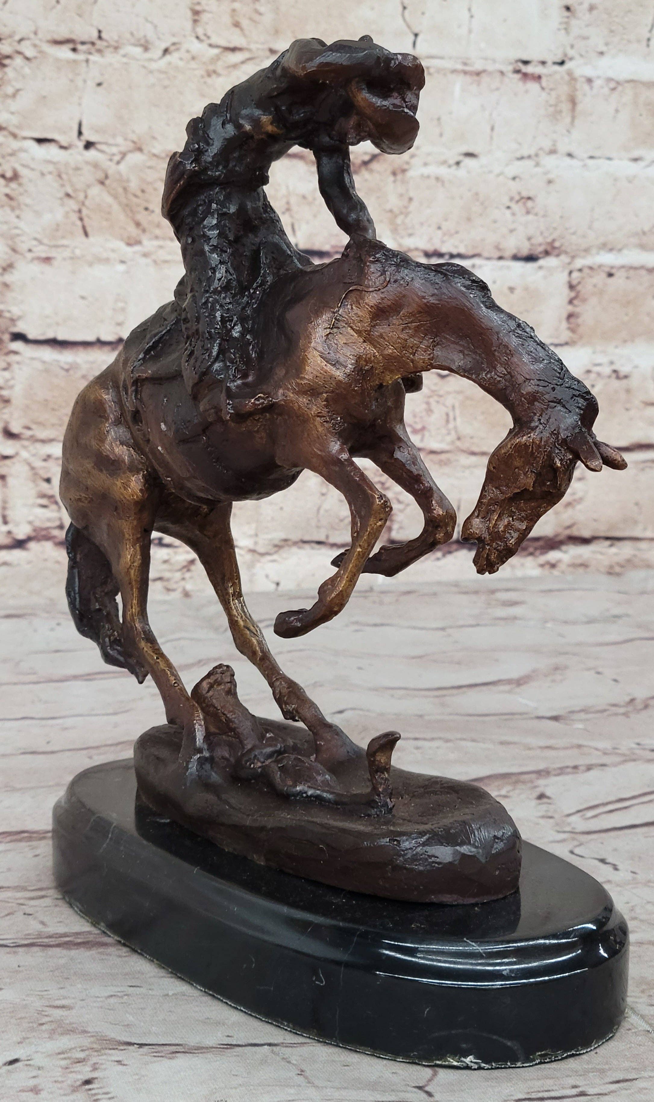 Bronzhaus - Wholesale Sculpture - RATTLESNAKE Frederic Remington Bronze on Marble Desktop Statue Sculpture 9" x 8"2