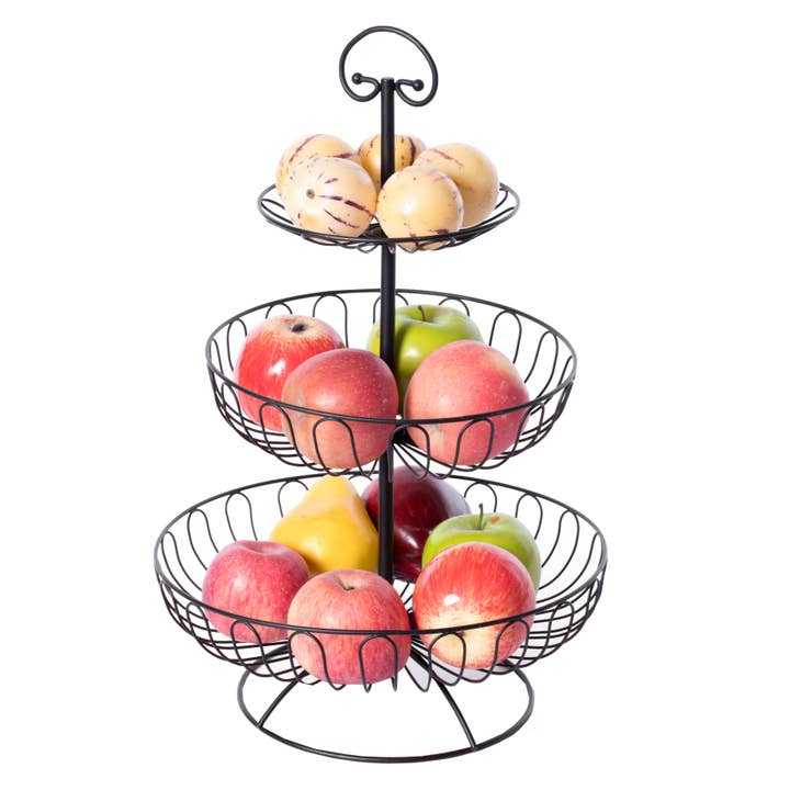 3 Tiers Wire Iron Basket Fruit Bowl, Black for wholesale by Quickway Imports