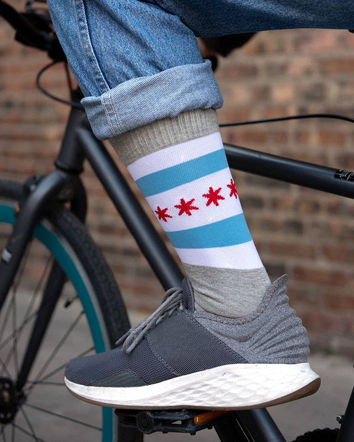 Transit Tees - Wholesale Socks - Unisex - Chicago Flag Dress Socks - Heather Grey2