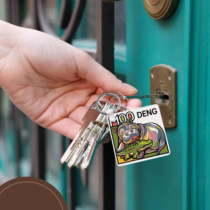 3dRose - Wholesale Keychain – Unisex - 3dRose, Funny Cute Moo Deng Baby Pygmy Hippo Sleeping with Stuffed Croc, Key Chain5