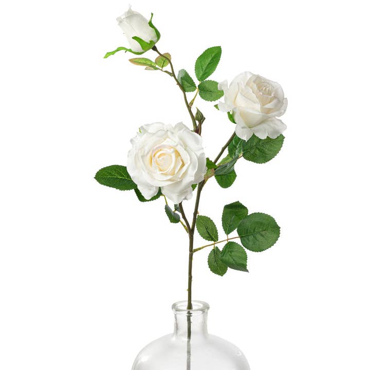 30" White/Cream Rose Spray – Realistic Faux Floral Stem for wholesale by RC Home Decor