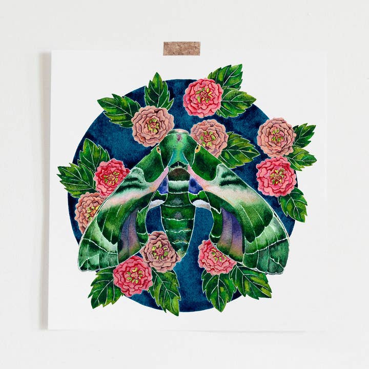 Moth Illustration Of Moon Wall Decor For Naturalist, Boho Dorm Decor, Celestial Watercolor for wholesale by Candace Fincher