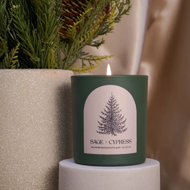 sage + cypress soy candle - 8.5 oz - limited edition for wholesale by gold + ivy