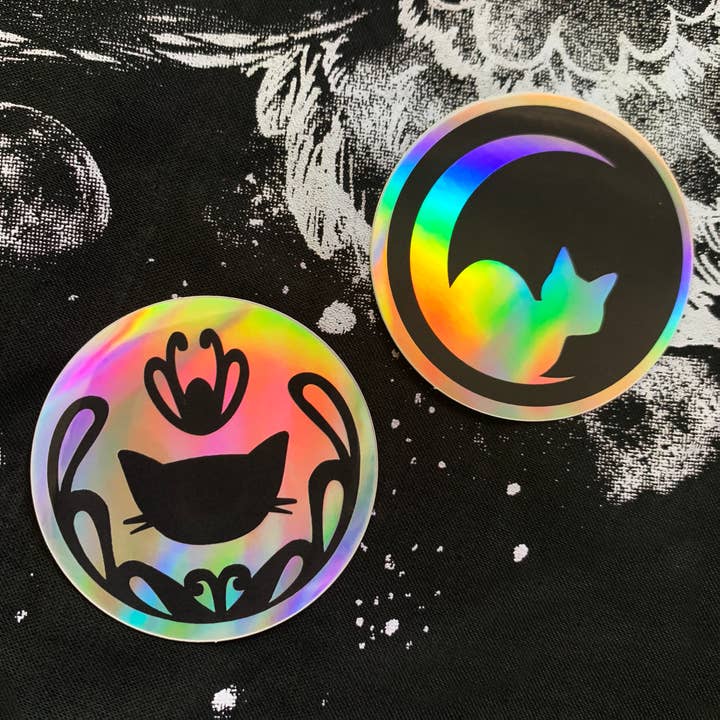 Autocollants holographiques Spirit Cat - Ensemble de 2 pour la vente par Nicole Piar