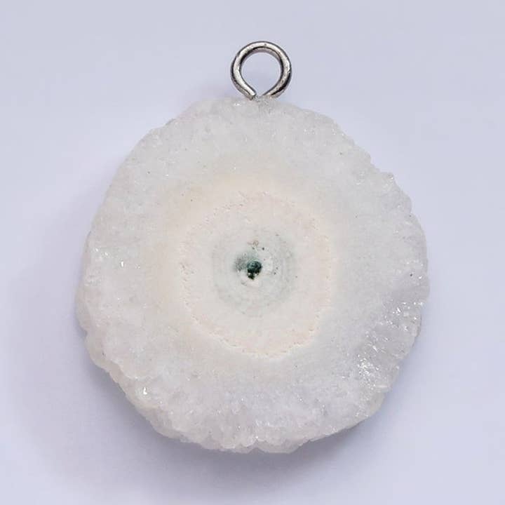 White Gold Filled White Clear Quartz Natural Gemstone Round Charm | AC792 for wholesale by Aim Eternal
