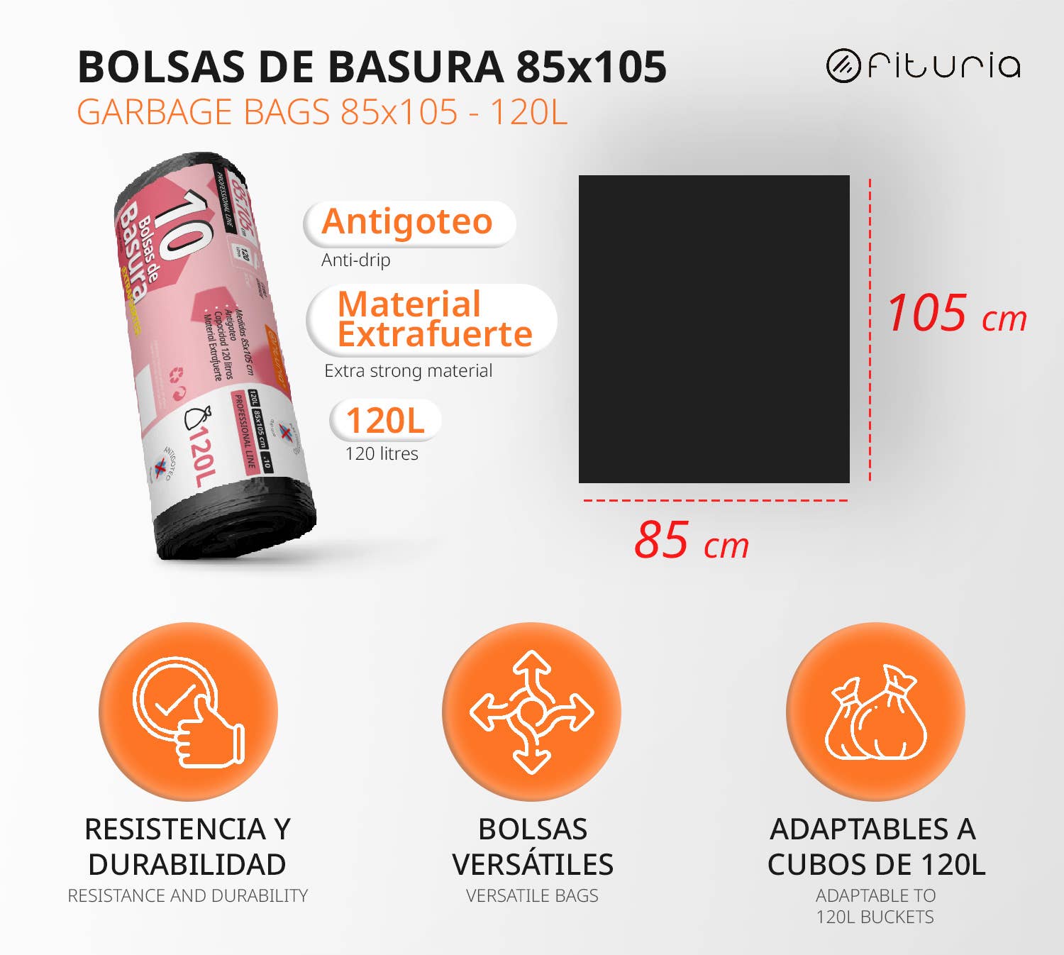 MEDEL OFFICE - Wholesale Rubbish can/Rubbish bin - Heavy Duty Rubbish Bags 85x105cm 120L Pack of 101