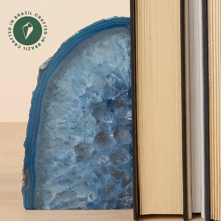 GeoCentral - Wholesale Bookend - Blue Agate Bookends - Crafted in Brazil