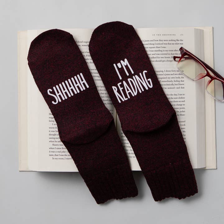 "Shhhh... I'm Reading" Book Lovers Socks for wholesale by The Obstinate Octopus
