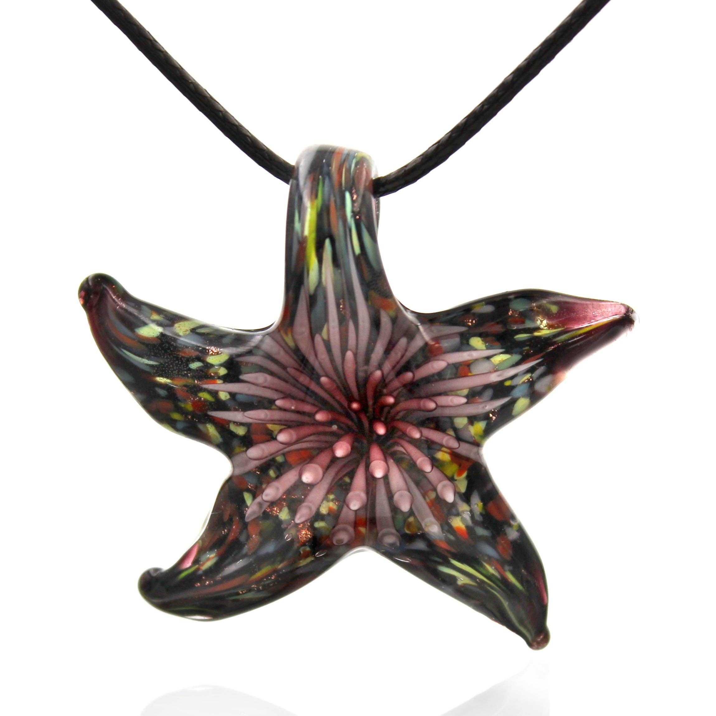 BESHEEK JEWELRY - Wholesale Pendant/Charm Necklace - Blown Glass Lampwork Art Pink "Blooming Starfish" Pendant0