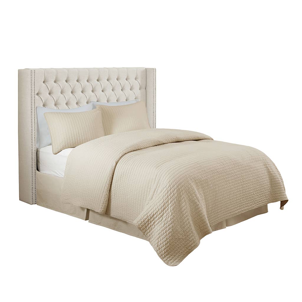 Olliix - Wholesale Headboard - Upholstered Winged Tufted Bed Headboard, Cream *2