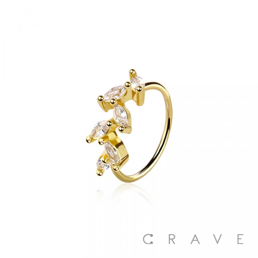 CRAVE - Wholesale Nose Ring - LEAF CURVED CZ 316L SURGICAL STEEL O-RING NOSE HOOP