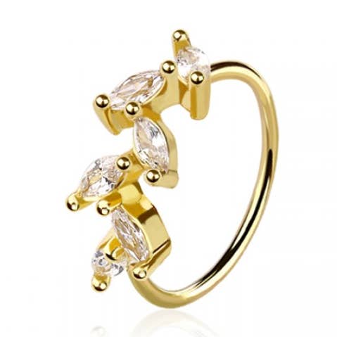 CRAVE - Wholesale Nose Ring - LEAF CURVED CZ 316L SURGICAL STEEL O-RING NOSE HOOP0