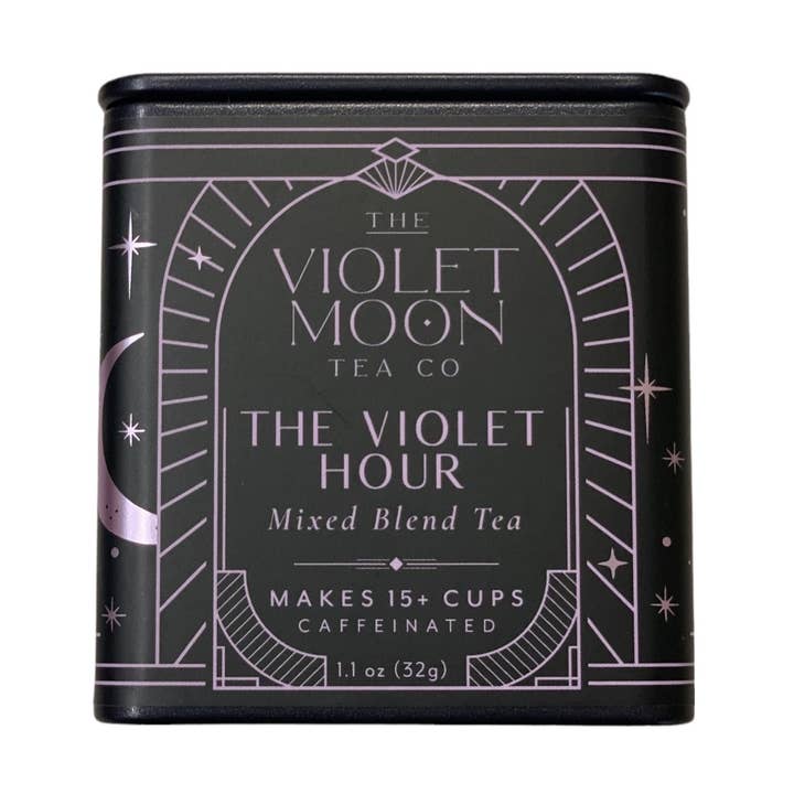 The Violet Hour Lavender, Puerh, Honey Tea Blend 1.1oz Tin for wholesale by The Violet Moon Tea Co.