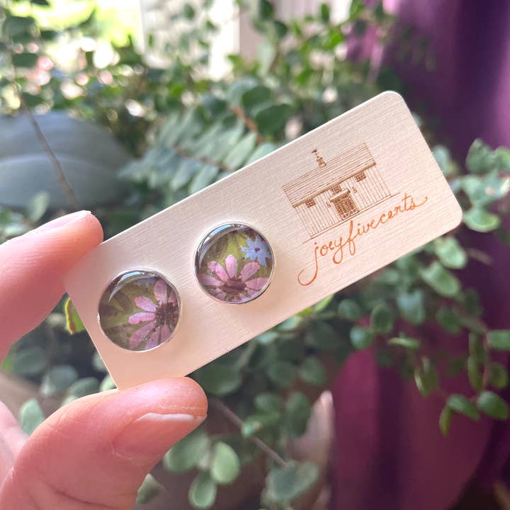 joeyfivecents - Venta al por mayor Pendientes de botón/aretes de poste - Studs - grandes botánicos plateados, flores de lavanda, verdes1