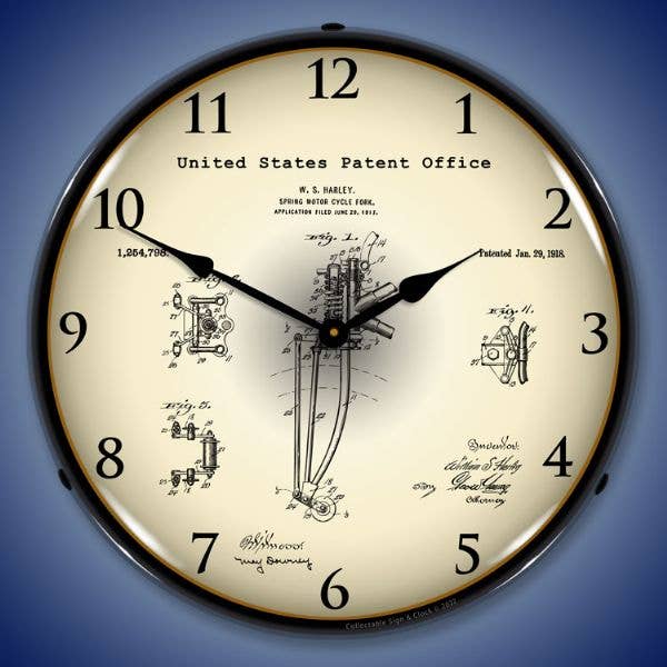 Patente de horquilla delantera Harley Davidson Springer de 1917 para venta al por mayor de Collectable Sign and Clock LLC.