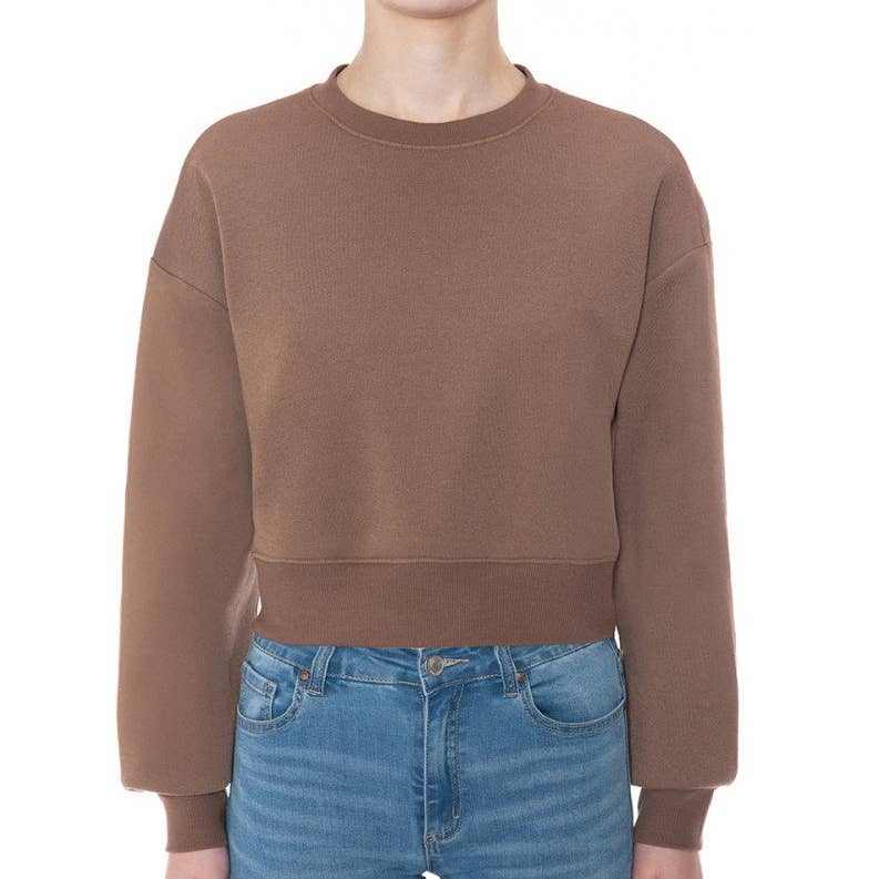 FREEZIA - Wholesale Sweatshirt - Women's - FLEECE CREW NECK CROPPED PULLOVER SWEATSHIRTS TOP-F75480-D112