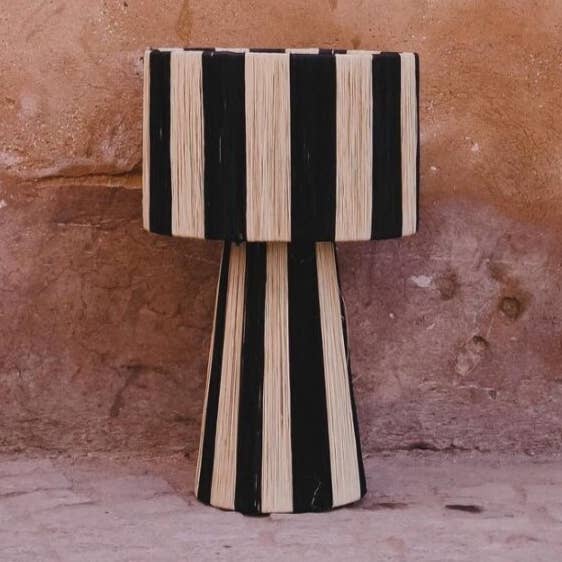 Moroccan Natural bazaar – wholesale Accent/desk lamp – Table raffia lamp with stripes black and white5