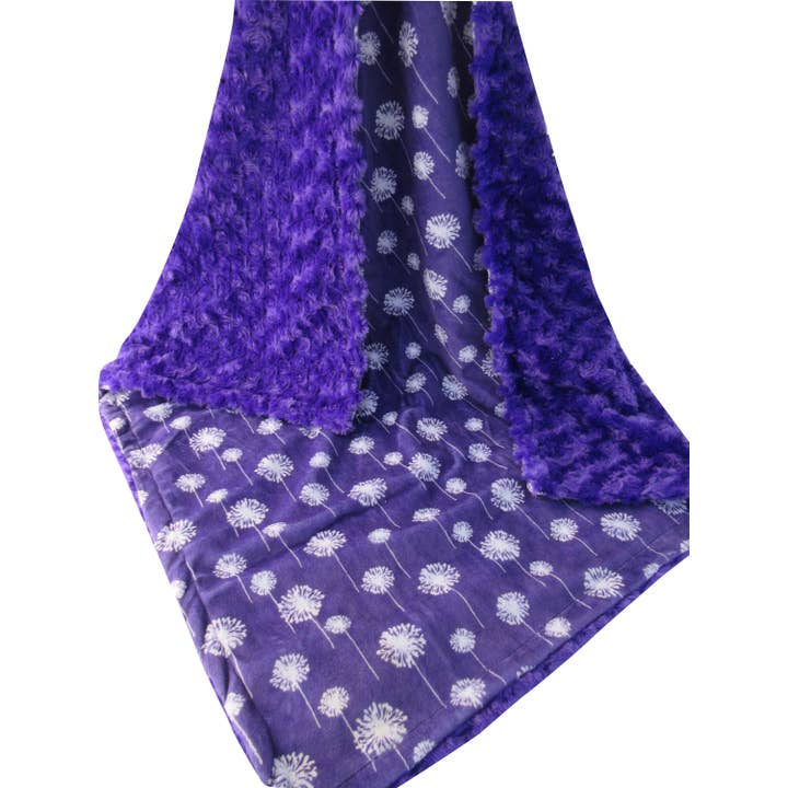 Minkee Baby Gifts - Wholesale Bedding Blanket - Kids & Baby - Purple Rose Swirl & Dandelion Minky Baby Blanket