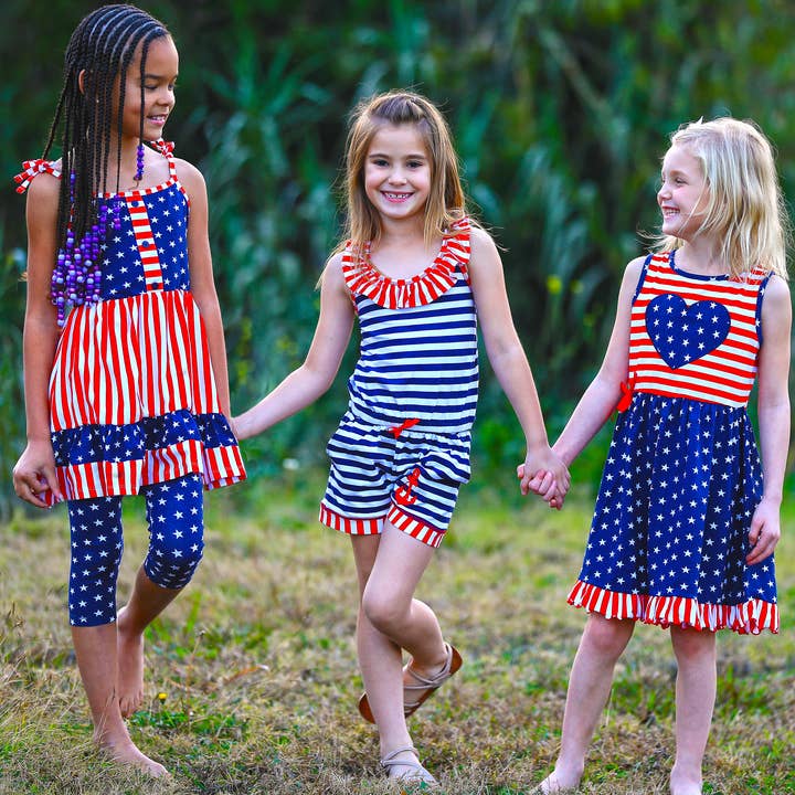 AnnLoren - Wholesale Romper - Kids - Girls Nautical Anchor Jumpsuit Shorts Romper 4th of July
