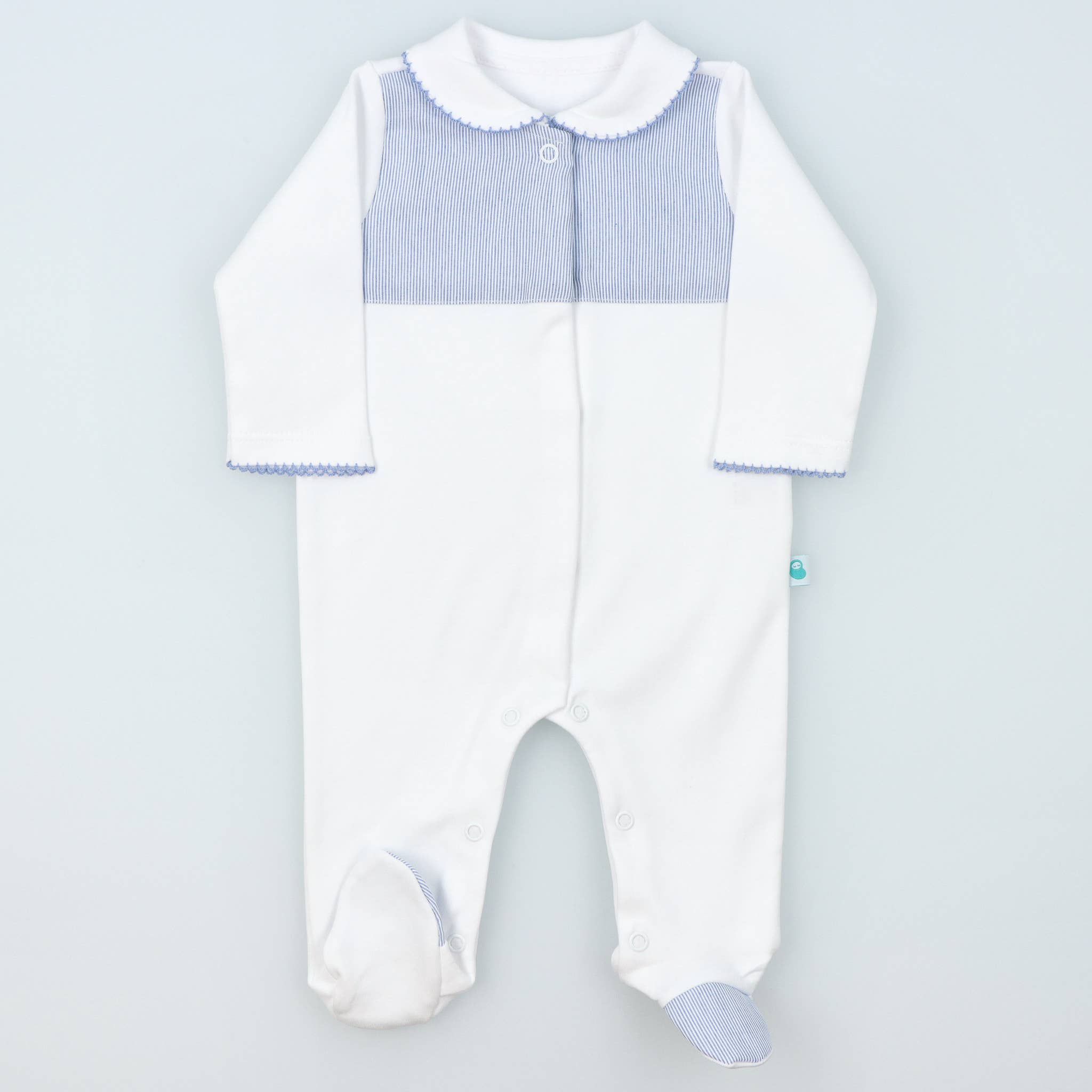 Bean Baby Clothes – wholesale Jumpsuit – Baby – Cotton BabyGrow with Striped Collar, Chest, and Feet1