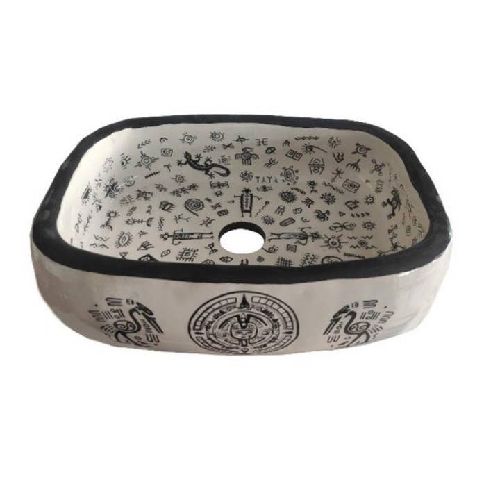 Lavabo rectangular de cerámica azteca pintado a mano para venta al por mayor de ALFIQ Copper