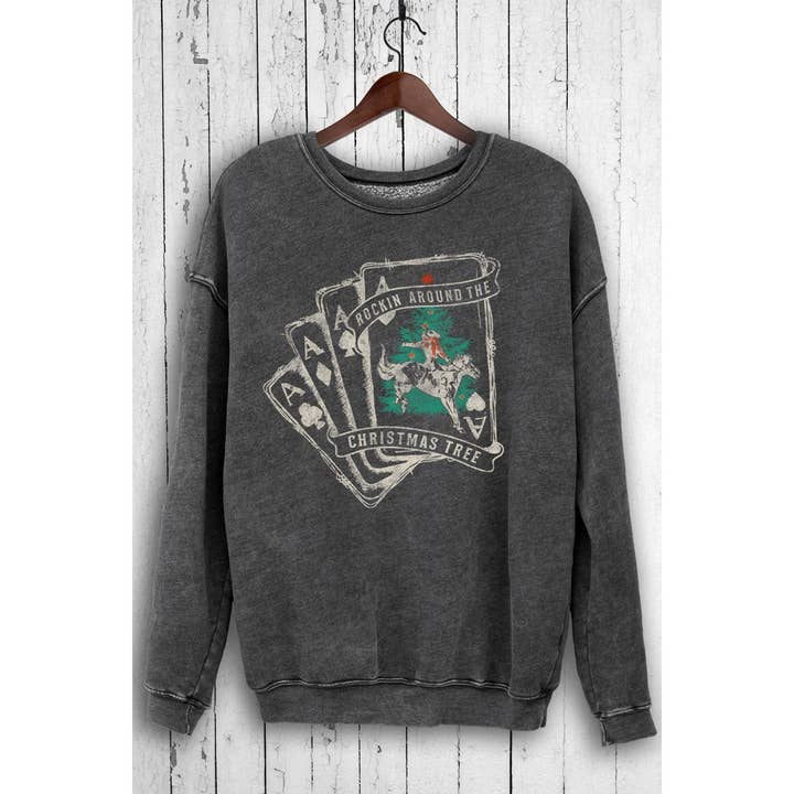 HRTandLUV - Wholesale Graphic Sweatshirt - Women's - ROCKIN AROUND THE CHRISTMAS TREE MINERAL SWEATSHIRTS