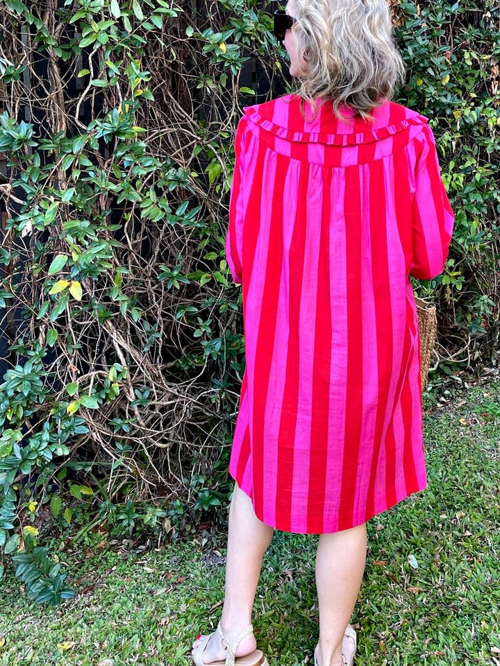 Roselle - Wholesale Dress – Women's - LALA DRESS BIG STRIPE PINK + RED4