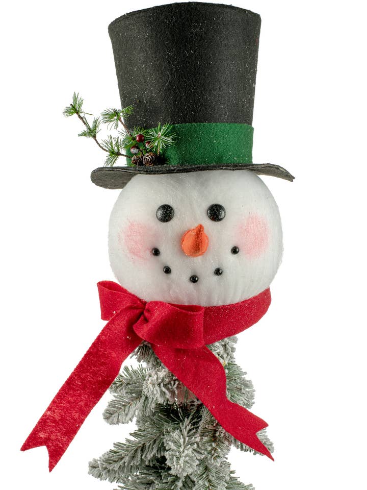White Snowman Head Tree Topper with Black Top Hat for wholesale by Starlight Collection