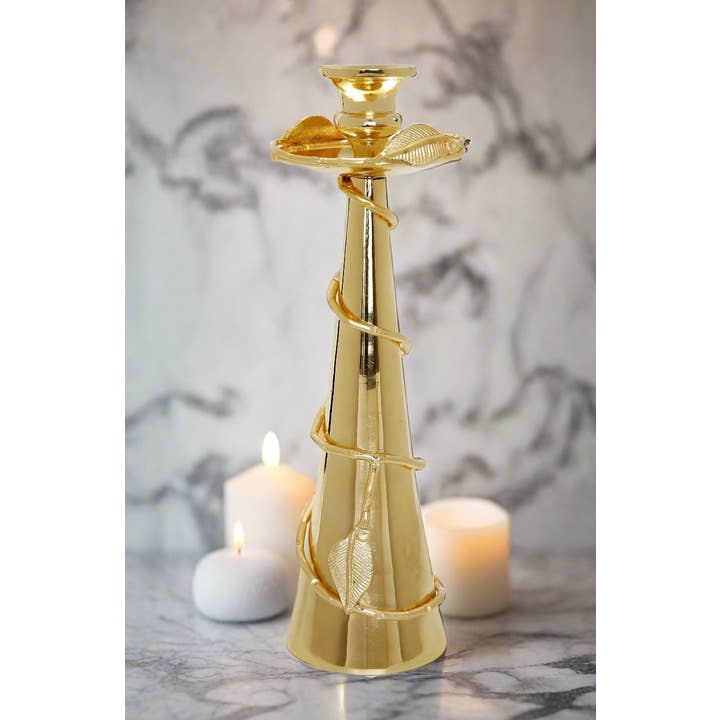 CLASSIC TOUCH DECOR INC. - Wholesale Candle Holder - Gold Taper Candle Holder Leaf Spiral Design